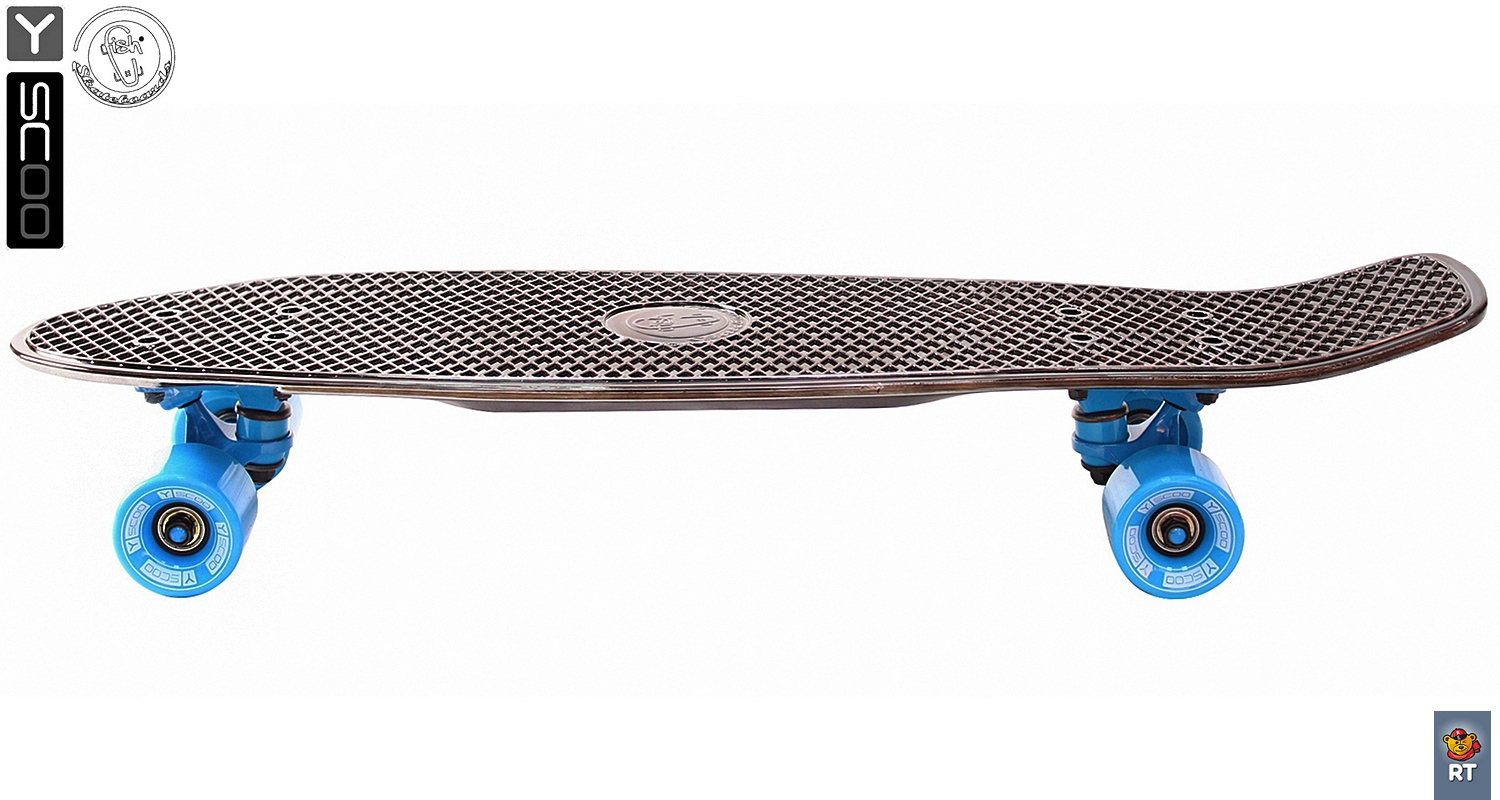 Скейтборд виниловый Y-Scoo Big Fishskateboard metallic 27" 402H-Bb с сумкой, темная бронза и голубые колеса  